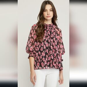 New Anthropologie Entro Metallic Leopard Flowy Semi-Sheer Lined Blouse Size S